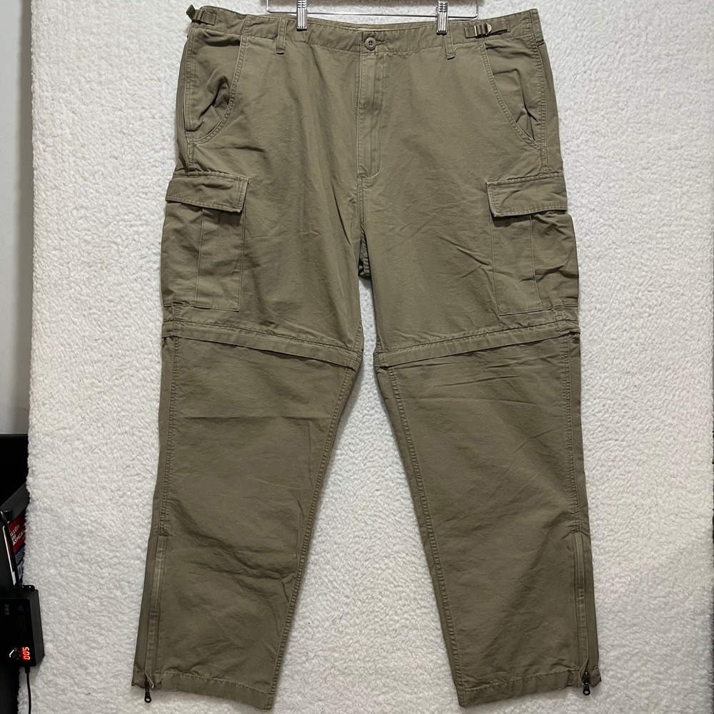 Cabelas Safari Series Convertible Cargo Pants Khaki Mens W44 L32 Zip Off Legs‎